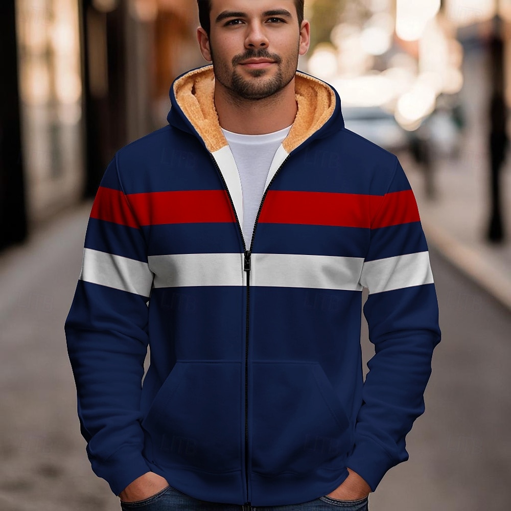 Miesten Väripalikka Fleece Hupparit Huppari Hupullinen collegepaita Hupullinen Muoti 3D-tulostus Pyhäpäivä Katuvaatteet Musta Sininen Vetoketju Tasku Syksy Talvi Suunnittelija 2025 - $47.99 –P1