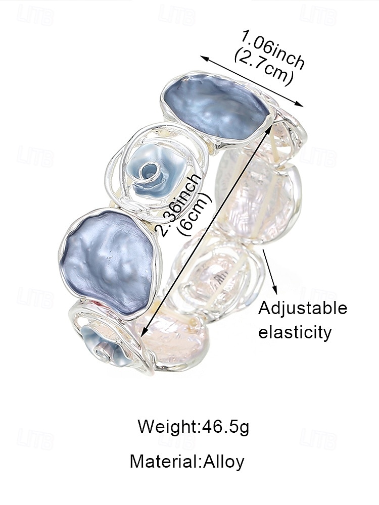 dames zilverkleurige armband – artistiek ontwerp met blauwe hars schelpaccenten voor een elegante kustlook 2025 - $11.99 –P7