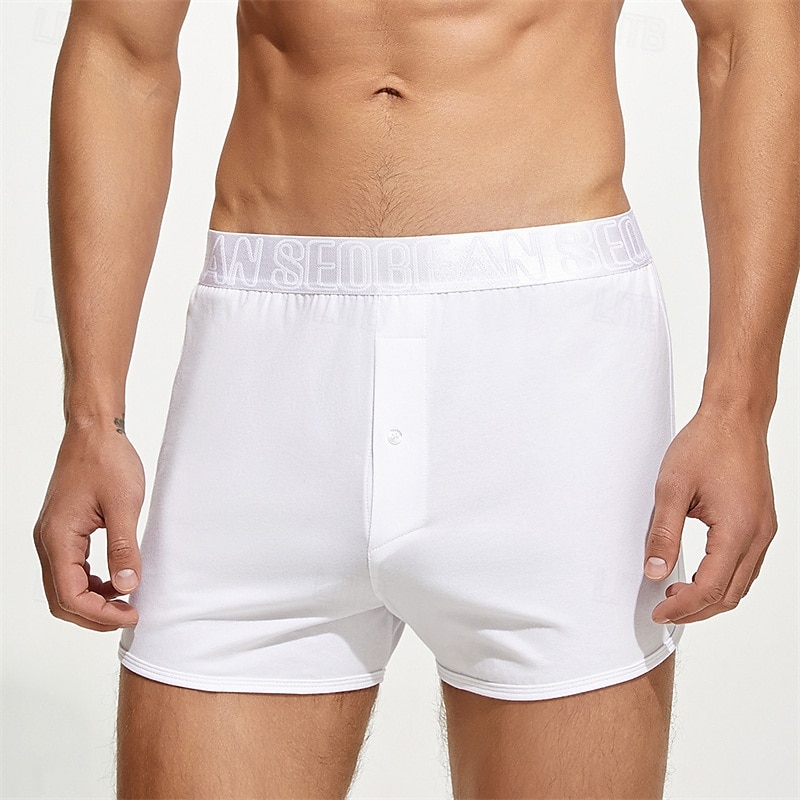 Men's 1 PCS Boxers Underwear Boxer Shorts Elastic Waist 50% Cotton Breathable Soft Comfortable Solid Color Mid Rise Black White 2025 - $11.49 –P3