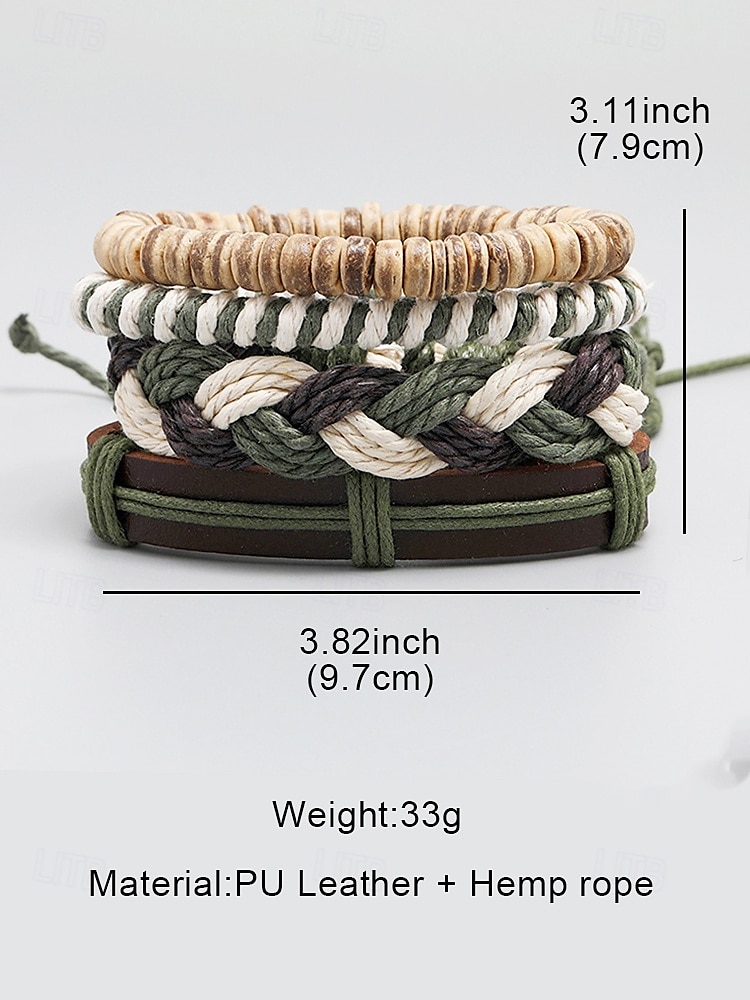 Men's Vintage Woven Bracelet Set – Multi-Layered Braided Leather and Rope Bracelets with Natural Bead Accents, Boho Style Accessory 2025 - $11.99 –P6