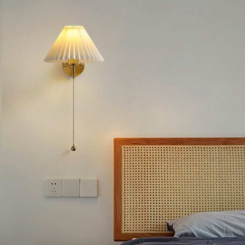 luminárias de parede interior moderno arandela de cobre arandela de cobre com interruptor de corrente abajur de parede de tecido plissado branco arandelas de leitura de cabeceira 85-265v de 2026 por $104.99 –P9