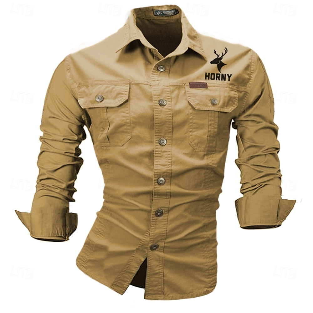 Per uomo Renna Cervo Camicia da lavoro Camicia Western Camicia cargo Manica Lunga Western Casual Uscire Caccia Primavera Autunno Collo ripiegato Stampato Nero Bianco Verde militare Rosso Blu del 2026 a $29.99 –P5