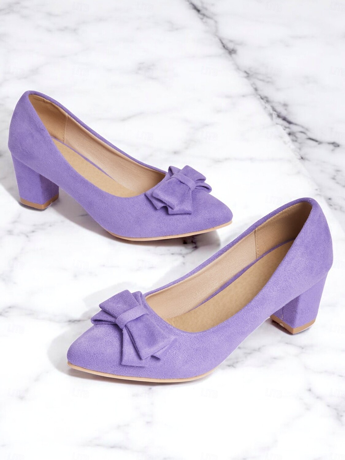 Purple Suede Bow-Tie Low Heel Pumps - Elegant and Comfortable Women's Block Heel Shoes for Everyday Wear 2025 - $42.99 –P1