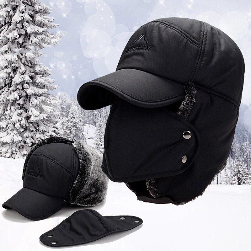 Herren Trappermütze Wintermützen Winter Beanie Schwarz Blau Polyester Einstellbar Gemütlich Freizeitskleidung Ausgehen Solide / einfarbig Warm 2026 - $13.49 –P1
