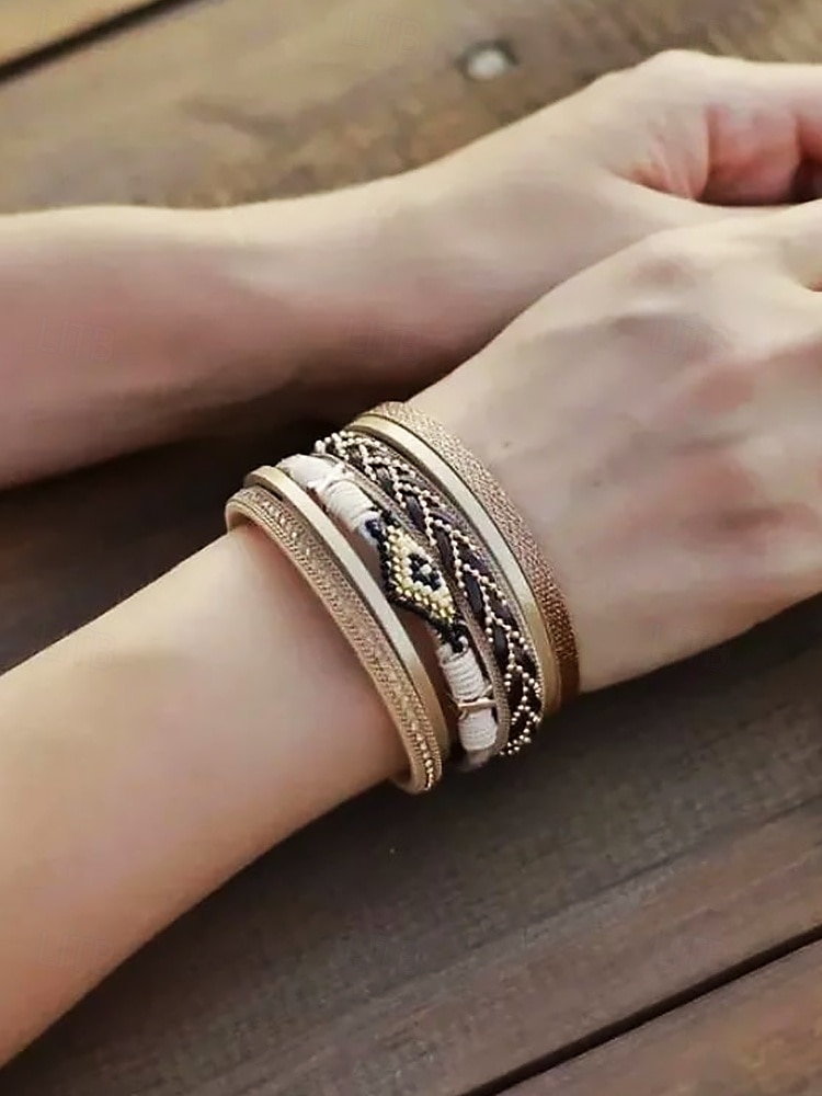 boho koralikowa wielowarstwowa skórzana bransoletka – modna damska bransoletka z zapięciem magnetycznym do swobodnych i boho stylizacji 2025 - $11.99 –P2
