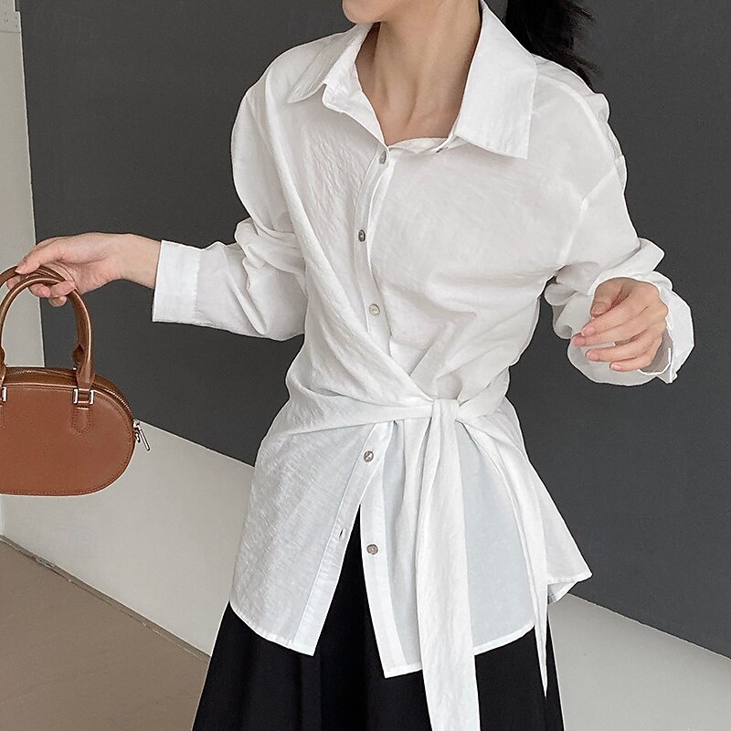Damen Hemd Täglich Stilvoll Langarm Hemdkragen Weiß Frühling & Herbst 2025 - $49.99 –P1
