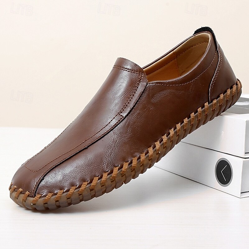 Men's White Faux Leather Slip-On Loafers with Hand-Stitched Sole – Lightweight Casual Shoes for Driving, Walking, and Summer Outfits 2025 - $46.99 –P10