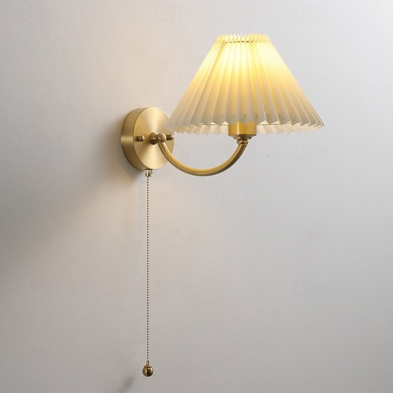 luminárias de parede interior moderno arandela de cobre arandela de cobre com interruptor de corrente abajur de parede de tecido plissado branco arandelas de leitura de cabeceira 85-265v de 2026 por $104.99 –P3