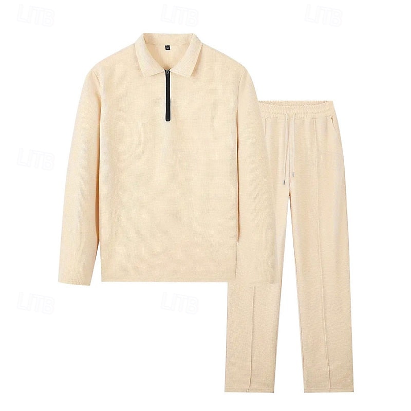 Miesten Vohveli poolopaidat Quarter Zip Polo Päivittäin Pyhäpäivä Neljänneksen postinumero Pitkähihainen Muoti Moderni Tavallinen 2-osainen 봄 & Syksy Normaali Musta Valkoinen Sininen Khaki Vaalean 2025 - $34.99 –P6