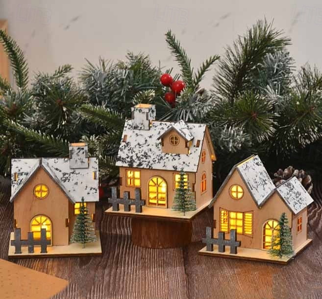 Christmas Wooden House Ornament Light, LED Desktop Decoration Christmas Holiday Table Decorations 2025 - CAD $8.99 –P2