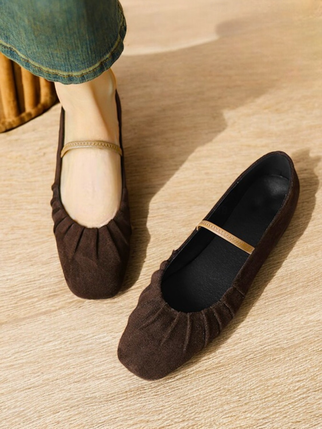 Women's Retro Brown Suede Flats – Elastic Strap Ballet Shoes with Pleated Detailing, Perfect for Casual Outings and Vintage-Inspired Fashion 2025 - $46.99 –P3