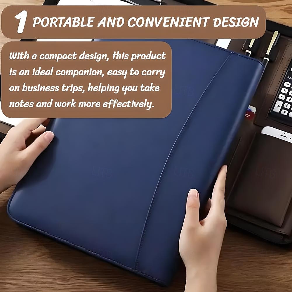bolsa de negócios de couro vegano portfólio de negócios com zíper padfolio tudo em um. capa protetora para tablet mais inteligente, slot para apresentação, calculadora, armazenamento de cartão, bloco de 2025 por $37.99 –P2