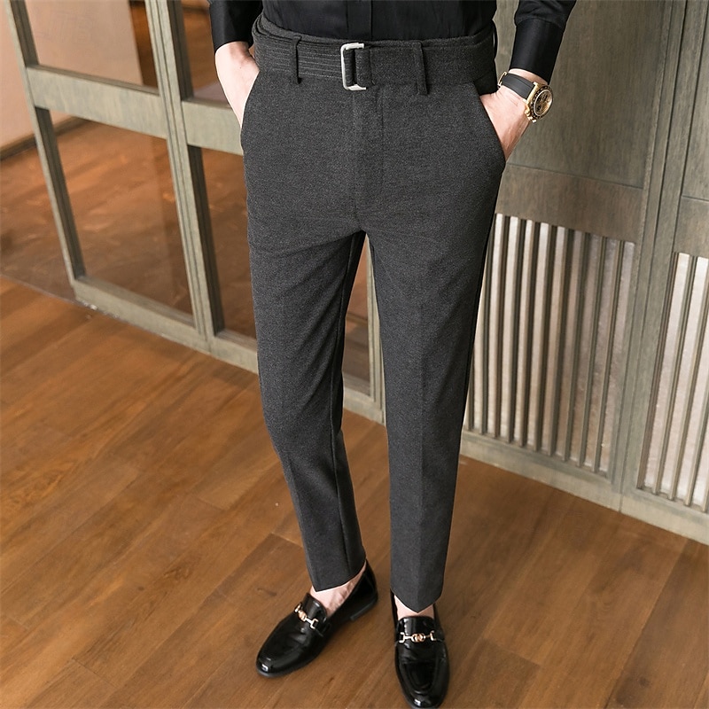 Herren Abschlußfeier Anzughose Hose Chinos Tweed-Hosen Knöpfe Tasche Einfarbig Komfort Formell Party Arbeit Mode Klassicher Stil Schwarz Khaki Mikroelastisch 2025 - $44.99 –P6