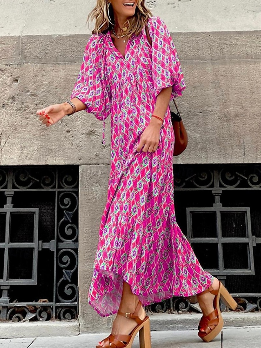 rochie maxi dama cu decolteu in V geometric cu maneca 3/4 vara primavara 2025 - $41.99 –P7