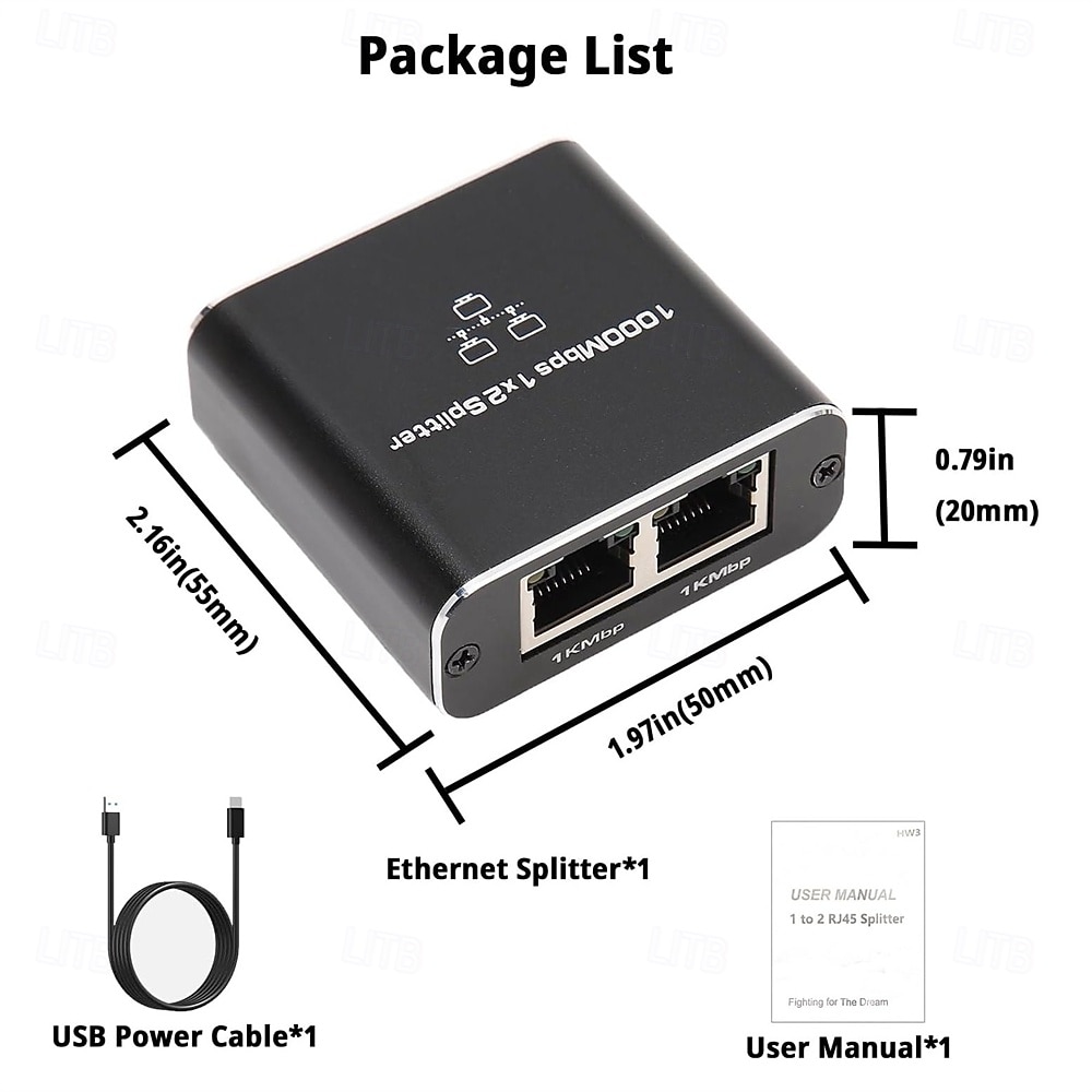 Gigabit Ethernet Splitter 1 to 2 High Speed 1000Mbps Internet Splitter 1 in 2 out LAN Splitter with USB Power Cable RJ45 Splitter for Cat5/5e/6/7/8 Cable 2025 - $27.99 –P8