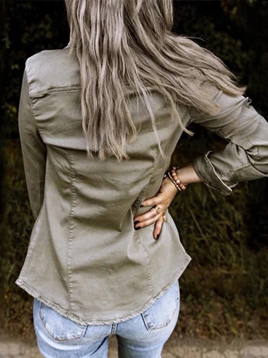 Women's Shirt Long Sleeve Shirt Collar Black Army Green Gray Spring & Fall 2025 - $34.99 –P2