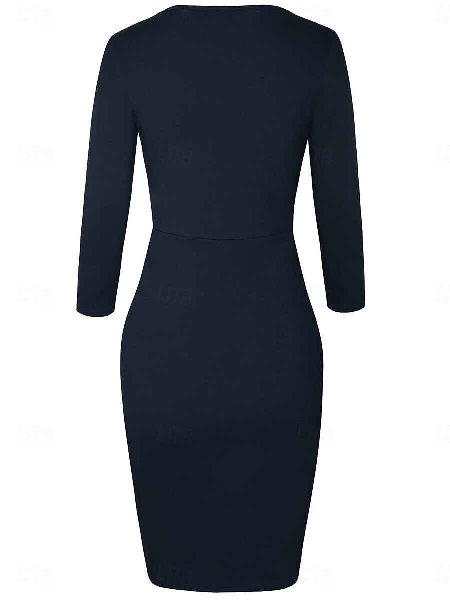 Pentru femei Rochie de lucru Rochie de schimb Elegant Birou Zilnic Rochii Midi Zdrobit Stil Nautic Lungime Manșon 3/4 Simplu Zvelt Albastru Închis Primăvară Toamnă S M L XL 2XL 2025 - $35.99 –P3