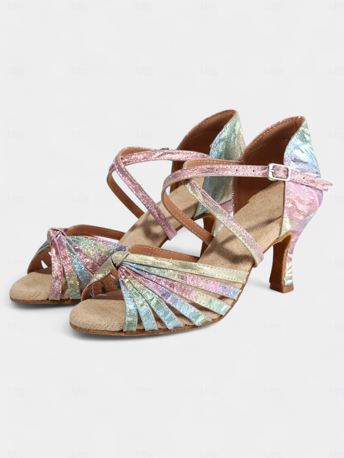 scarpe da ballo latino con cinturini metallici arcobaleno - tacchi da sala da ballo da donna con cinturino regolabile con fibbia e morbida suola in pelle scamosciata per salsa, tango e feste del 2025 a $46.99 –P2