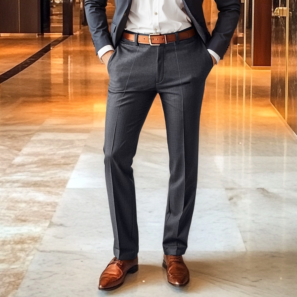 Men's Dress Pants Trousers Slacks Suit Pants Pocket Plain Comfort Breathable Wedding Outdoor Daily Fashion Casual Black Khaki 2025 - $21.99 –P1