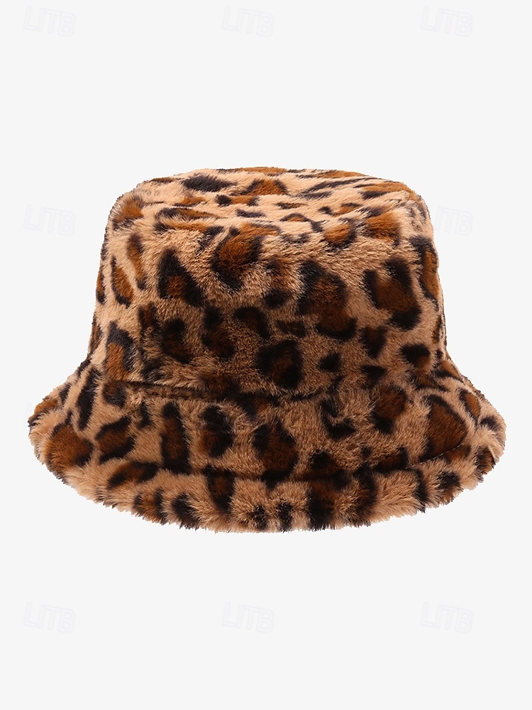 Cappello da pescatore in pelliccia sintetica con stampa leopardata per donna: elegante accessorio invernale per look casual e alla moda del 2025 a $11.99 –P3