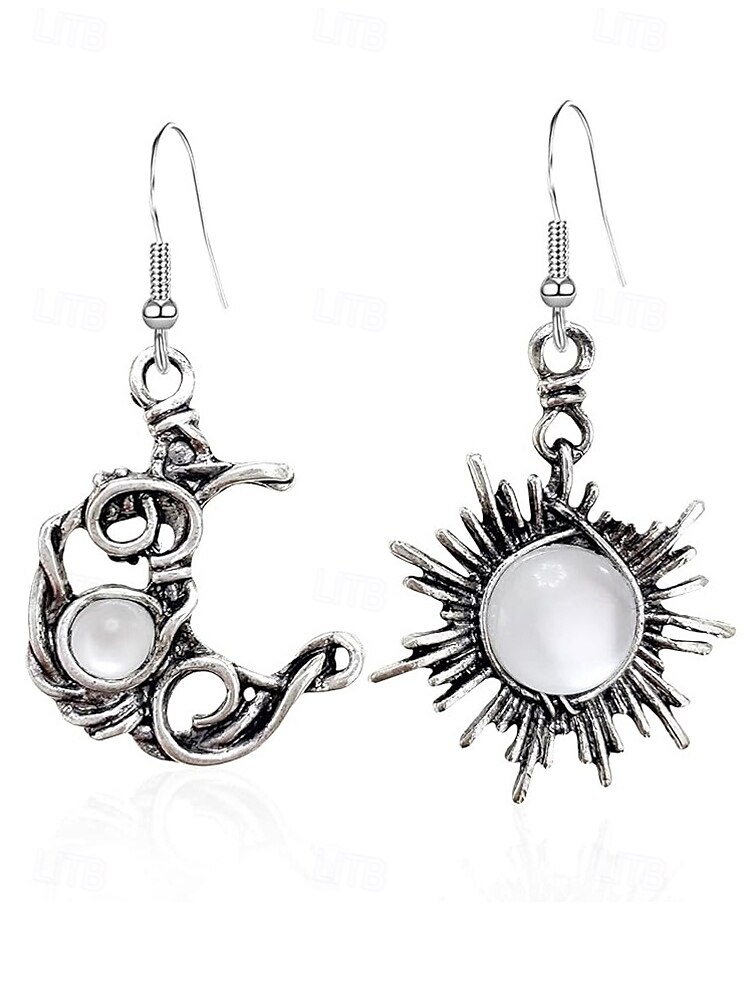 Vintage Sun and Moon Dangle Earrings - Silver-Tone Celestial Jewelry with Pearl and Crystal Accents for Women, Perfect for Boho and Casual Looks 2025 - $10.44 –P12
