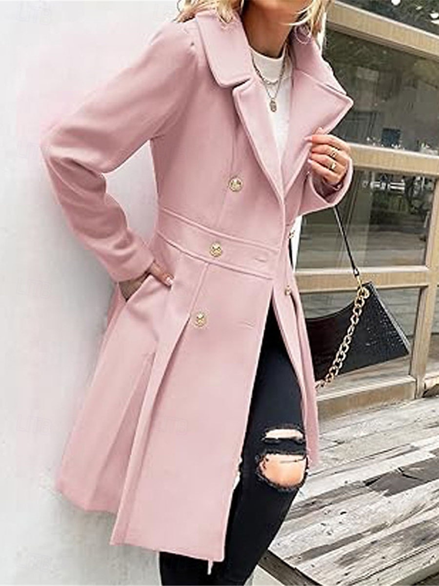 Dam Vinterkappa Utomhus Gata Dagliga kläder Höst Vinter Lång Täcka Normal Håller värmen Andningsfunktion Stylish Ledigt Jacka Långärmad Slät Med fickor Rodnande Rosa Marinblå Kamel 2025 - $62.99 –P12