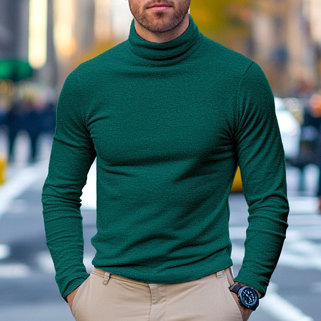 Hombre Camiseta superior Camisa de manga larga Jersey de cuello alto simulado Manga Larga Cuello Alto Cuello de pila Invierno Primavera & Otoño Color sólido Diario Casual Estilo callejero Cuello Alto 2025 - €12.99 –P19