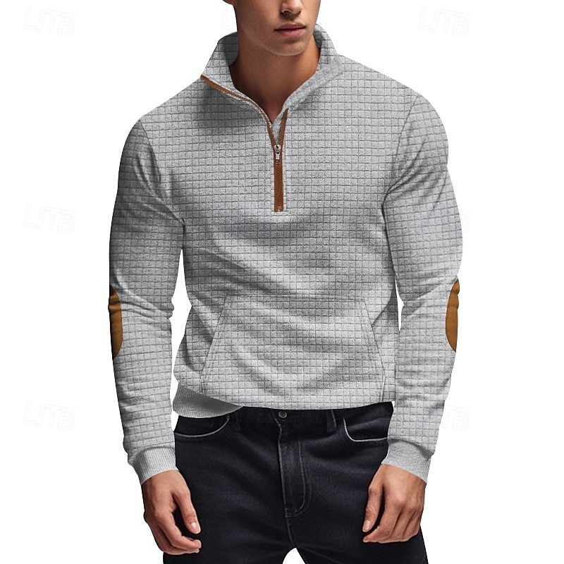 Per uomo Maglia Felpa con zip corta Nero Bianco Blu marino Grigio chiaro Grigio scuro Mezza zip Blocco di colori Tasca Frontale Testurizzato Sport & Outdoor Quotidiano Ferie Poliestere Streetwear del 2025 a $28.99 –P2