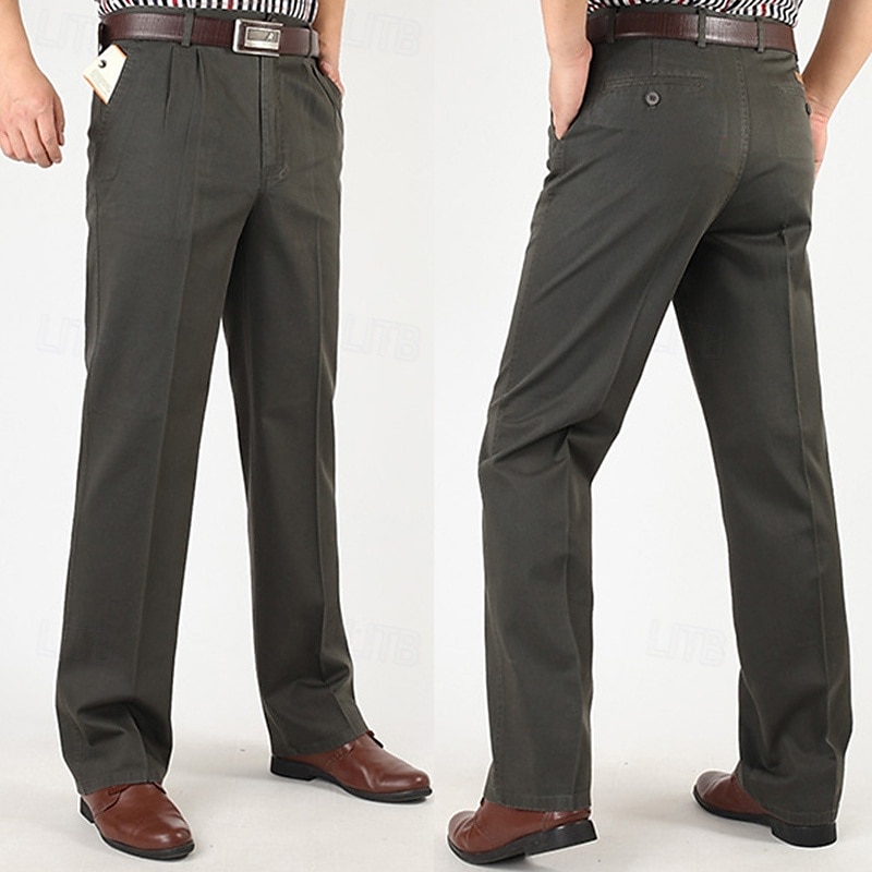 Men's Dress Pants Trousers Chinos Buttons Pocket Straight Leg Plain Comfort Formal Party Work Fashion Classic Style Black Navy Blue Micro-elastic 2025 - $39.99 –P17