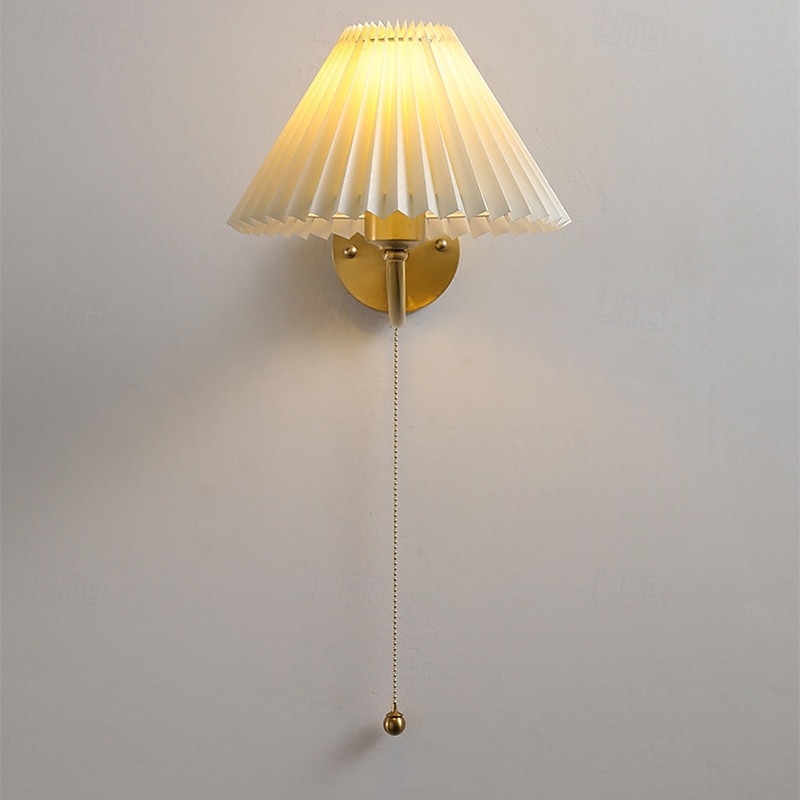 luminárias de parede interior moderno arandela de cobre arandela de cobre com interruptor de corrente abajur de parede de tecido plissado branco arandelas de leitura de cabeceira 85-265v de 2026 por $104.99 –P4