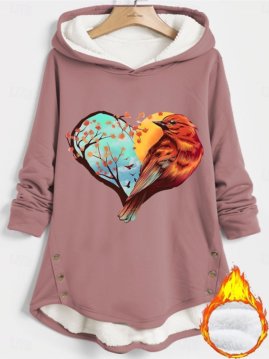 Hanorac cu inimă pentru femei de Valentine's pulover casual Sherpa imprimeu cu inimă îmbrăcăminte stradală zilnică cu glugă butoane buzunar mânecă lungă roz închis albastru gri toamnă iarnă 2025 - $38.99 –P1