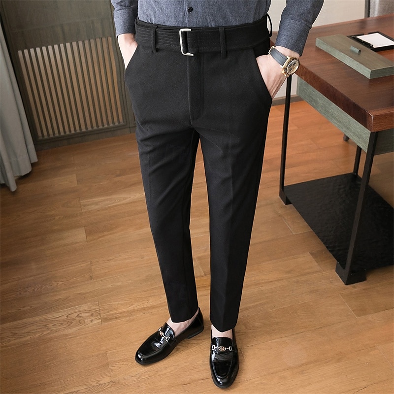 Herren Abschlußfeier Anzughose Hose Chinos Tweed-Hosen Knöpfe Tasche Einfarbig Komfort Formell Party Arbeit Mode Klassicher Stil Schwarz Khaki Mikroelastisch 2025 - $44.99 –P9