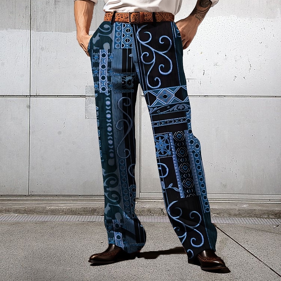 Herr Blommig Etnisk Kostymbyxor Medium Midja Business Casual Formell Bröllop Vardag Dragkedja Ficka Byxor med raka ben Sommar Vår Höst 3D-tryck Gul Blå Purpur 2026 - $31.99 –P5