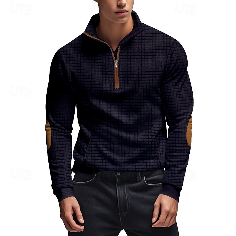 Per uomo Maglia Felpa con zip corta Nero Bianco Blu marino Grigio chiaro Grigio scuro Mezza zip Blocco di colori Tasca Frontale Testurizzato Sport & Outdoor Quotidiano Ferie Poliestere Streetwear del 2025 a $28.99 –P18