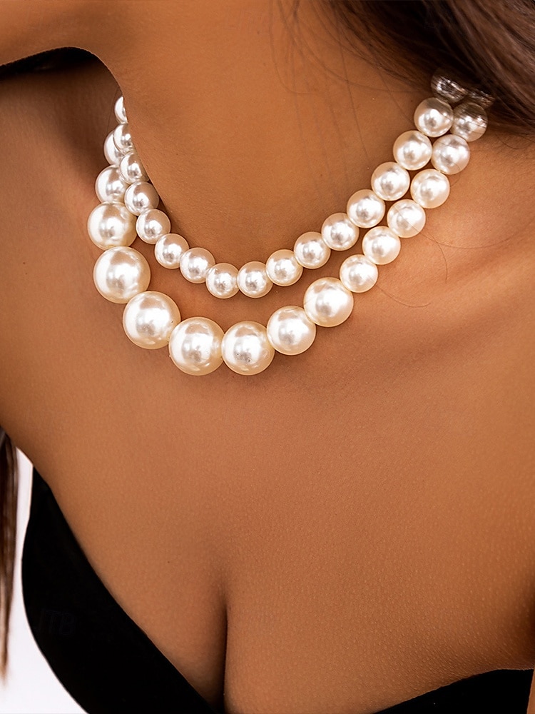 Elegante collar de perlas de imitación de varias capas | Joyería clásica y llamativa para mujeres | Perfecto para bodas, fiestas y eventos formales 2025 - $11.99 –P2
