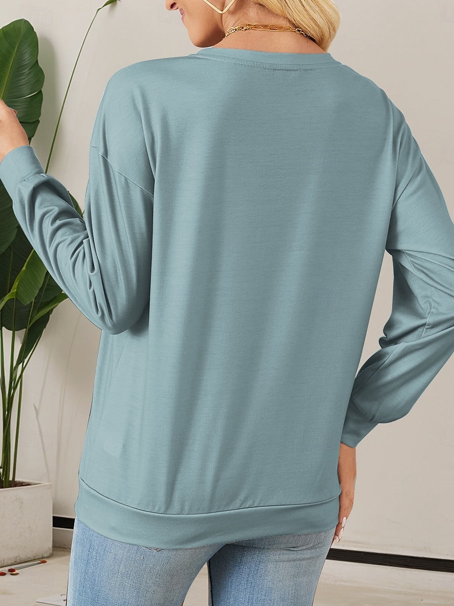 Pullover Damen Casual Kuh Rundhals Print Langarm Blau Herbst Winter 2025 - $24.99 –P2