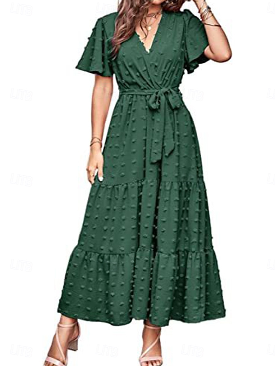 kvinners ensfarget slips foran v-hals lang kjole maxi kjole elegant bohemia fest daglig sommer 2025 - $51.99 –P6