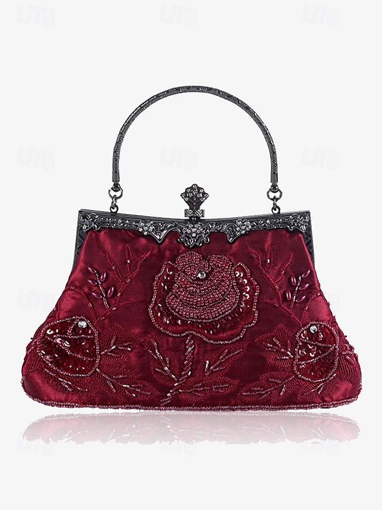 Women's Vintage Green Velvet Handbag with Beaded Floral Embroidery and Metal Frame – Elegant Evening Bag 2025 - $59.99 –P12