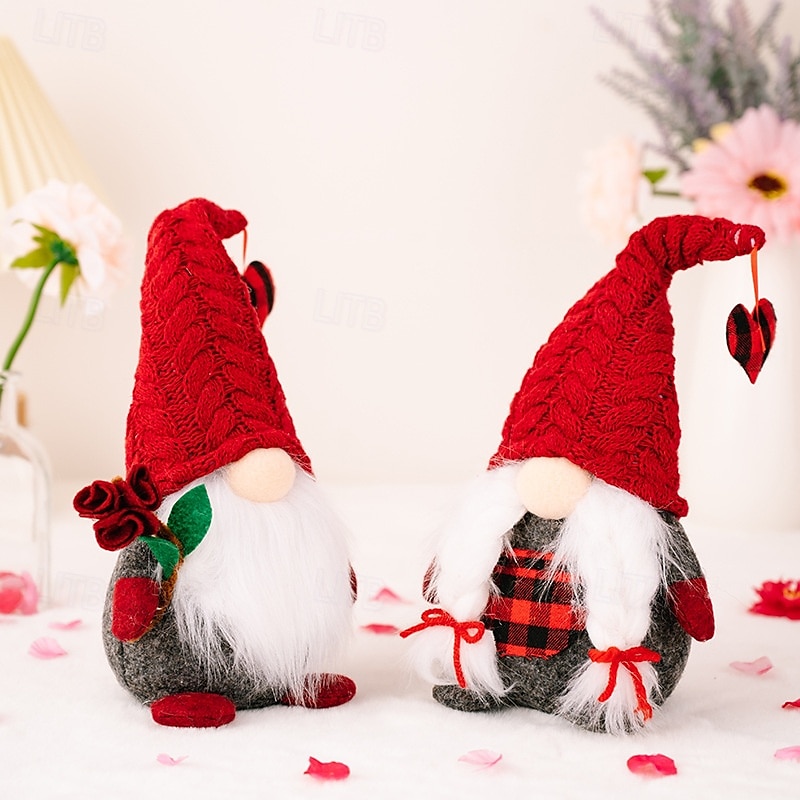 Valentine's Day Gnome Decor, Love Gnome with Heart and Roses, Romantic Plush Mr. and Mrs. Gnome for Tiered Tray Decor, Perfect Holiday Gift 2025 - $11.99 –P3