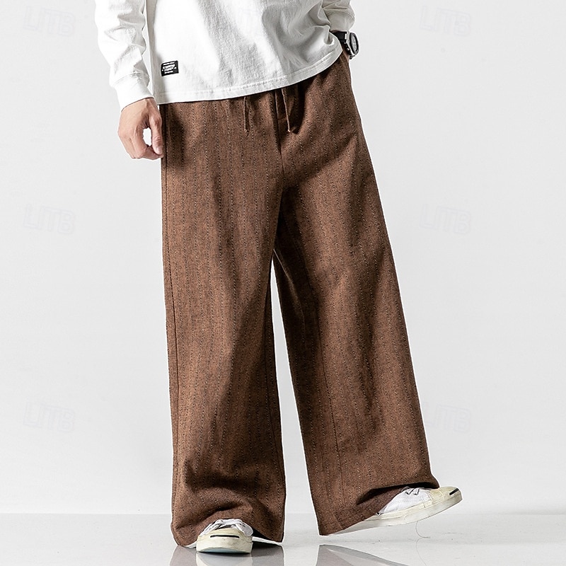 Voor heren Broek Vrijetijdsbroek Zak Trekkoord Recht been Streep Comfort Buiten Dagelijks Modieus Casual Donker Bruin Zwart Micro-elastisch 2025 - $42.99 –P11
