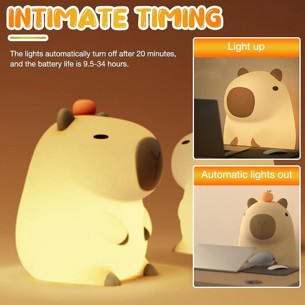 Cute Cartoon Capybara Silicone Night Light USB Rechargeable Timing Dimming Sleep Night Lamp for Children's Room Decor 2026 - $43.99 –P2