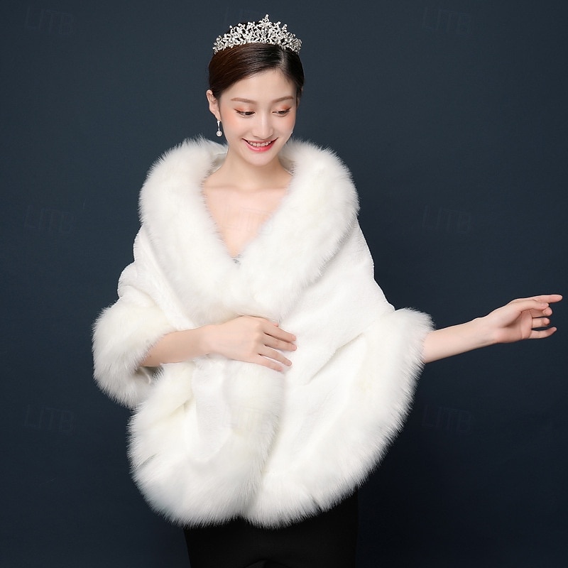 scialle in pelliccia sintetica per donna con collo sciarpa avvolgente mantello da sera in pelliccia sintetica per cappotto invernale del 2025 a $44.99 –P8