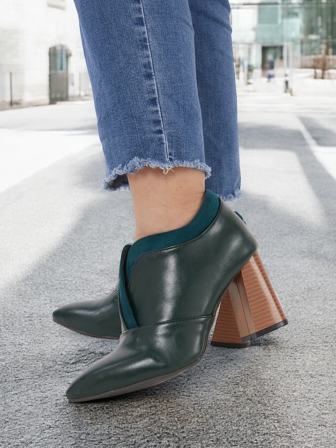 botins femininos de couro sintético verde com bico fino e salto bloco – sapatos modernos e sofisticados para uso no escritório e na noite de 2025 por $54.99 –P2
