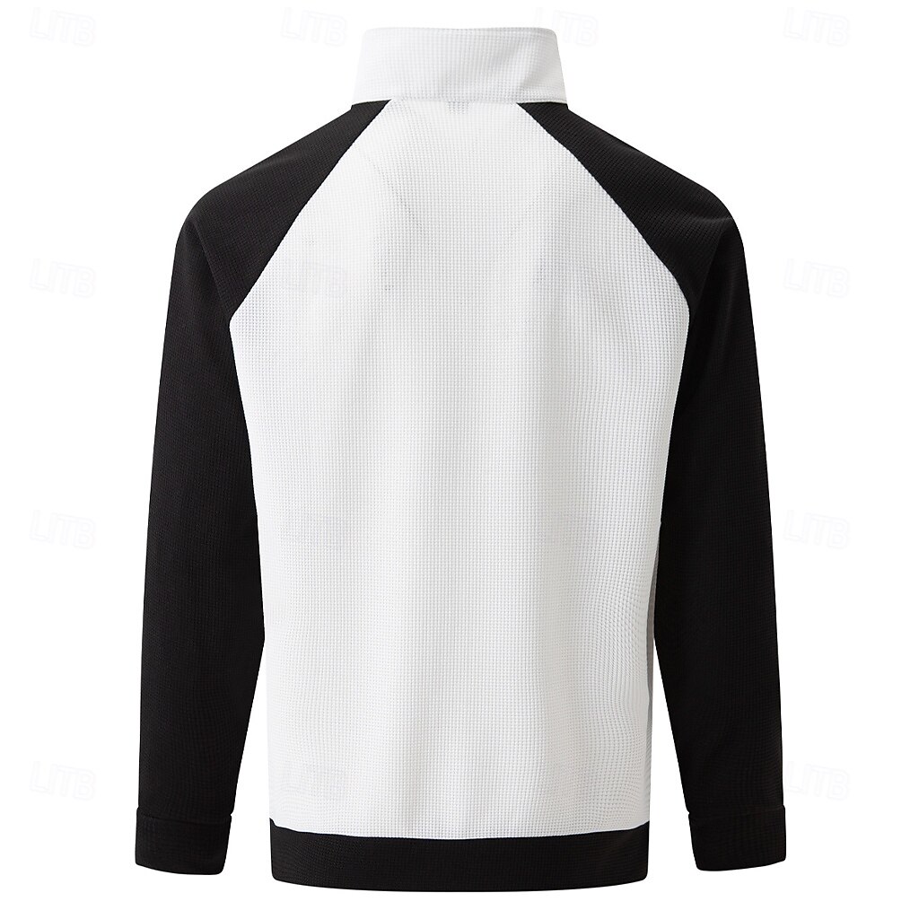 Herr Våffel T-shirt T-tröja Långärmad tröja Långärmad Bandad krage Vår & Höst Färgblock Dagligen Ledigt Gatustil Dragkedja Ficka Utomhus Gata Casual Vit Grå Orange Topp t-shirt för män 2025 - $24.99 –P5