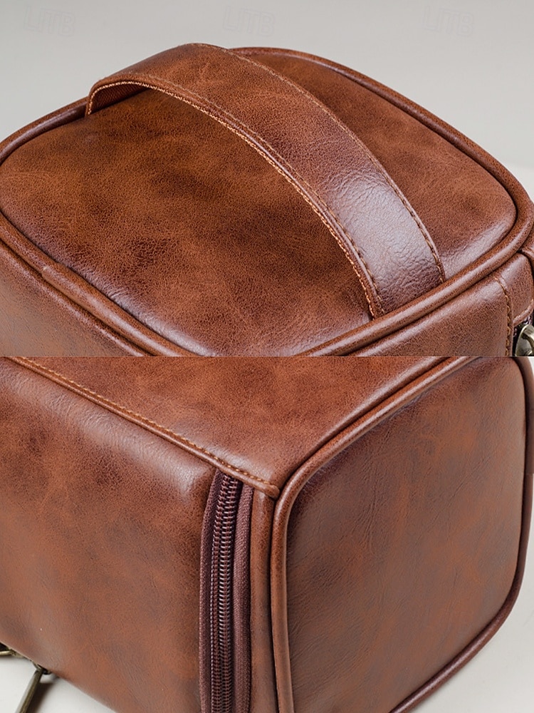 dámská závěsná toaletní taška z umělé kůže – cestovní dopp sada s háčkem, více přihrádkami a zapínáním na zip, k dispozici v hnědé, černé a hnědé barvě, ideální pro organizaci nezbytností pro úpravu 2025 - $18.99 –P3