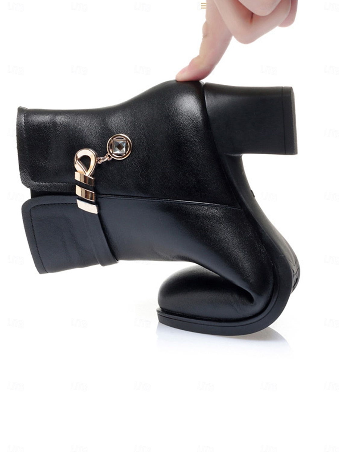 botins femininos pretos - couro sintético com forro de pelúcia, zíper lateral e salto bloco para moda de inverno e uso casual de 2025 por $42.99 –P8
