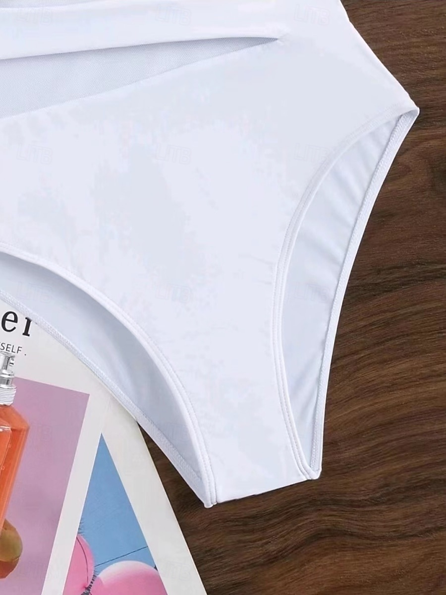 Dam Badkläder En bit Monokini Baddräkt Volang Nät Öppen rygg Magkontroll Hög midja Semester Standkläder Ensfärgat Halterneck Ärmlös Baddräkter 2025 - $28.99 –P9