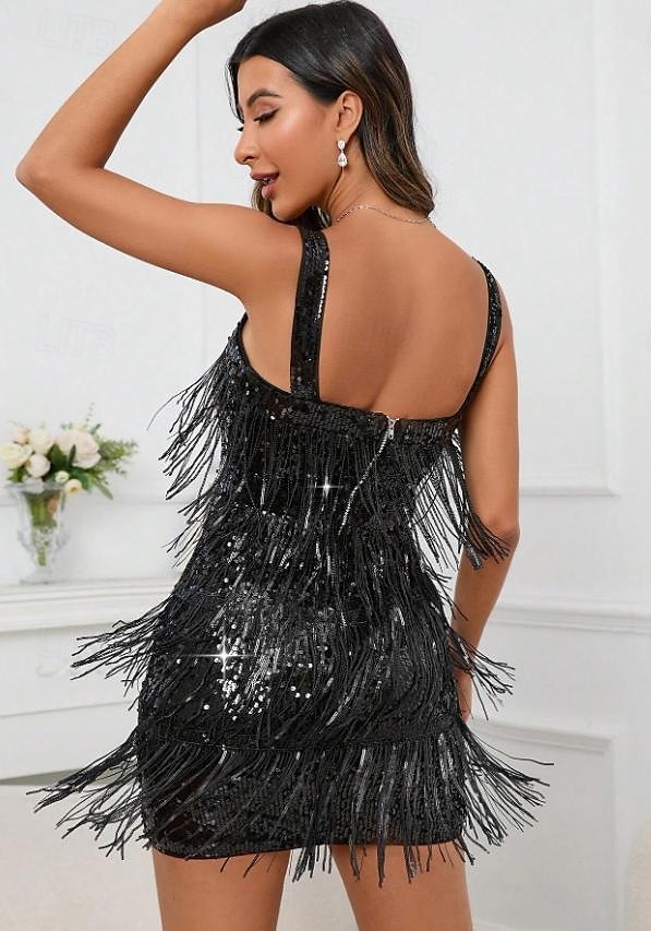 Roaring jaren '20 Jaren 1920 Flapper jurk Jurken The Great Gatsby Bruiloftsgast Pailletten Kwastje Kostuum Dames Maskerade Bruiloft Bruiloft gast Evenement / Feest Volwassenen Kleding 2025 - $49.99 –P7