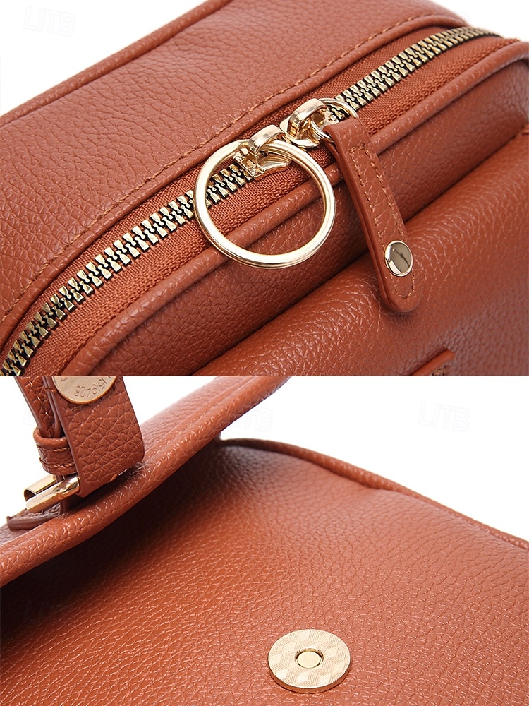 Bolso bandolera vintage de piel sintética marrón para mujer con detalle de hebilla frontal: diseño compacto y elegante 2025 - $32.99 –P6