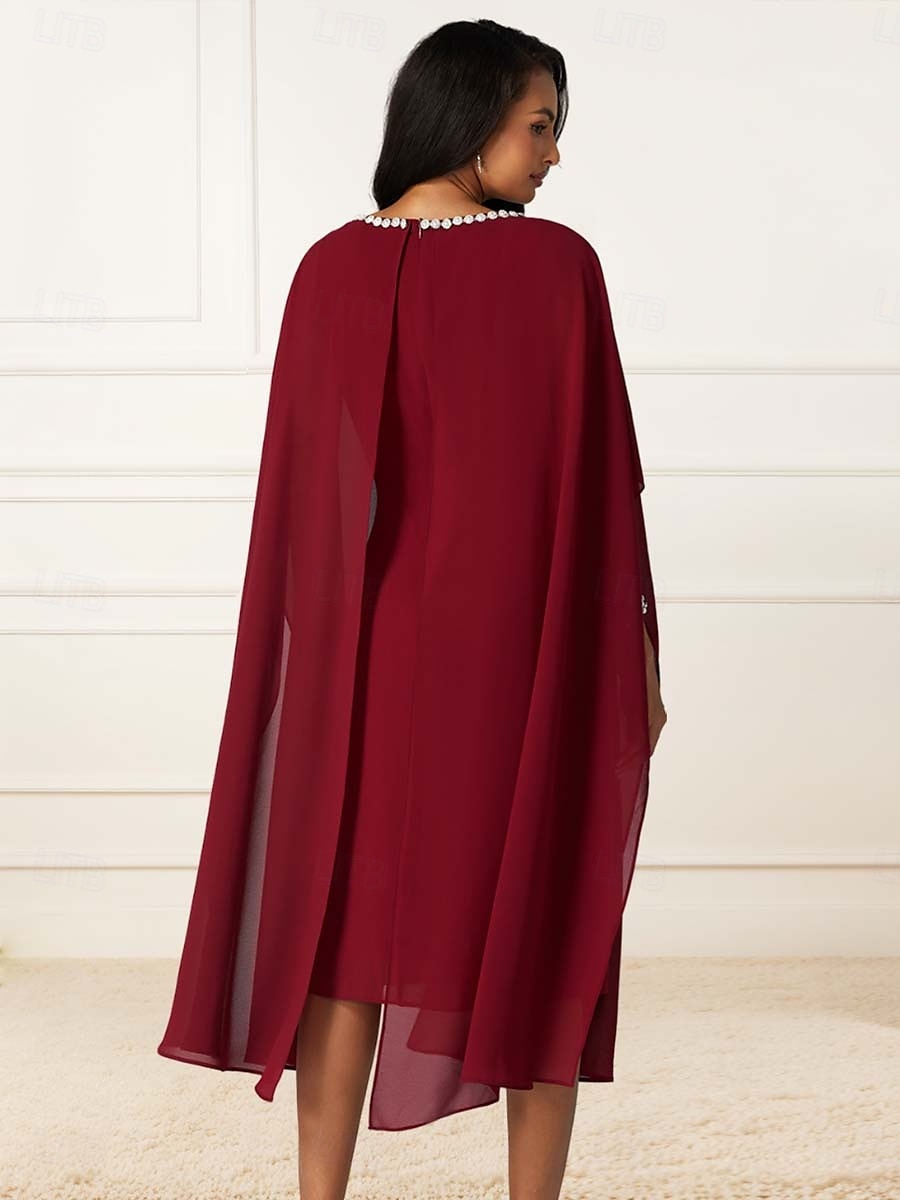 Mulheres Comprimento do chá Vestido de formatura Elegante Coquetel Normal Meia Manga Gola Redonda Vermelho Verão Primavera de 2025 por $66.99 –P5